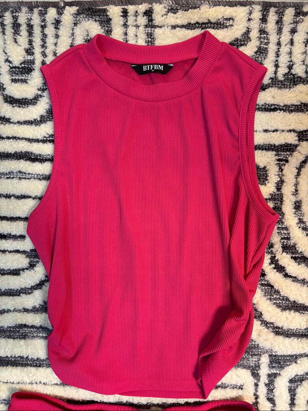 Ribbed Sleeveless Crop Top & Drawstring Pants Set - Hot Pink - Picture 2 of 3